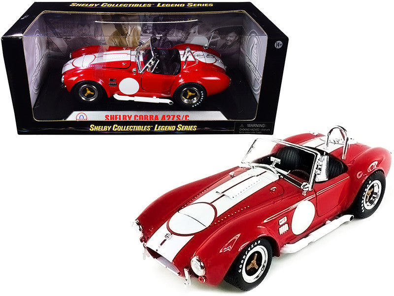 1965 Shelby Cobra 427 S/C Red with White Stripes with Printed Carroll Shelby's Signature on the Trunk 1/18 Diecast Model Car by Shelby Collectibles LuxuryLifeWay Online Store