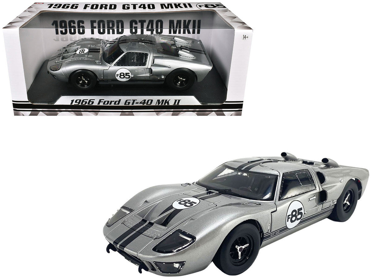 1966 Ford GT-40 MKII #F85 Silver Metallic with Black Stripes 1/18 Diecast Model Car by ACME LuxuryLifeWay Online Store