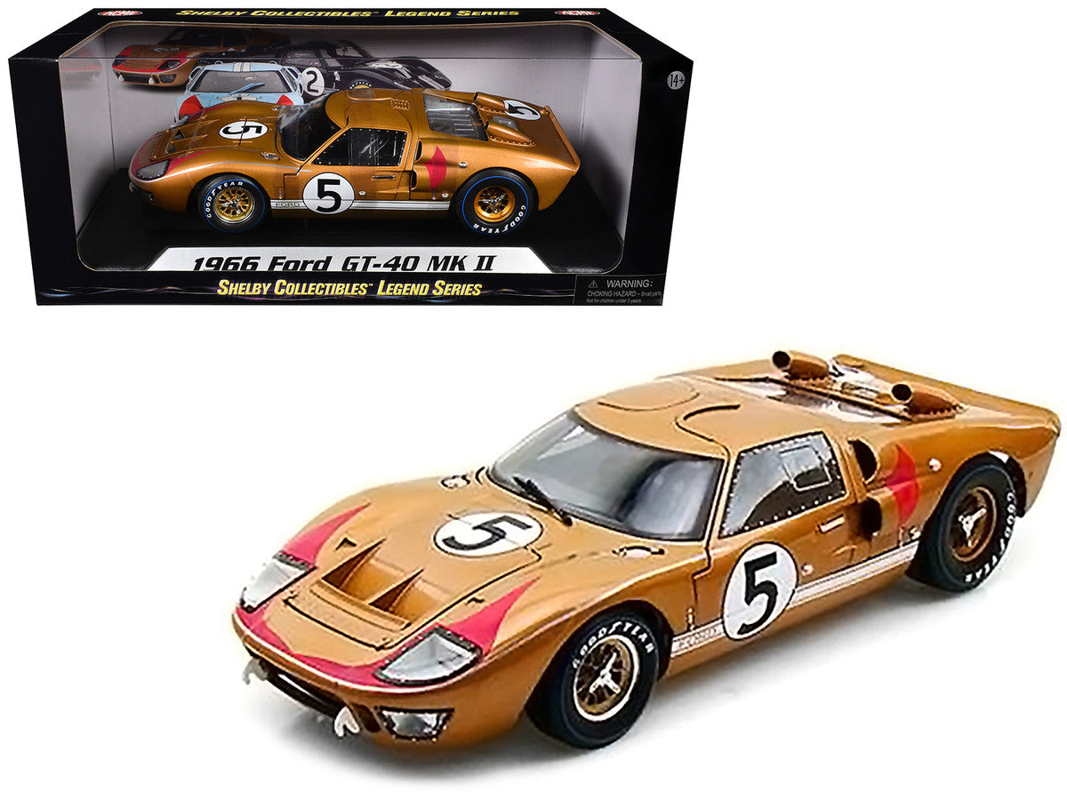 1966 Ford GT-40 MK II RHD (Right hand Drive) #5 Gold 24H of Le Mans 1/18 Diecast Model Car by Shelby Collectibles LuxuryLifeWay Online Store
