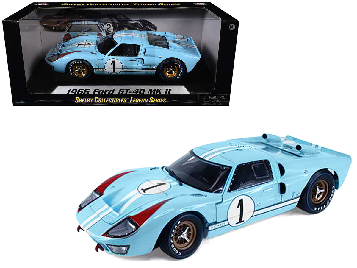 1966 Ford GT 40 MK II RHD (Right Hand Drive) #1 Light Blue Miles - Hulme Le Mans 1/18 Diecast Model Car by Shelby Collectibles LuxuryLifeWay Online Store