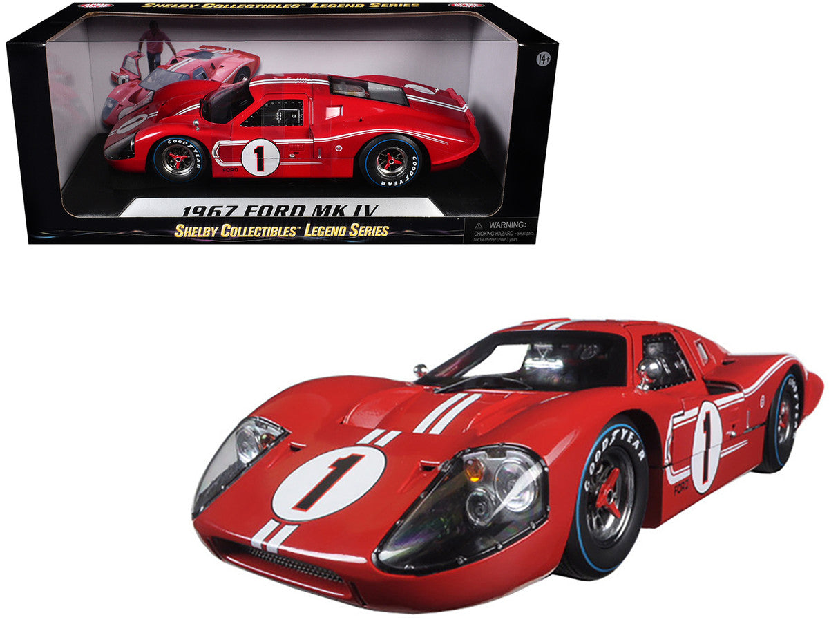 Ford GT MK IV #1 Red with White Stripes 24H of Le Mans (1967) 1/18 Diecast Model Car by Shelby Collectibles LuxuryLifeWay Online Store