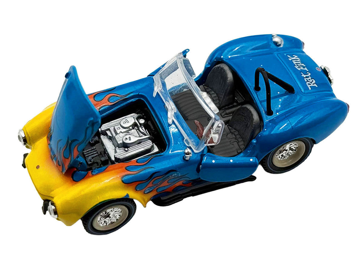 Shelby Cobra Super Snake Blue Metallic with Flames and Custom "Rat Fink" Hauler Blue Metallic with Flames and Graphics 1/64 Diecast Model Cars by ACME LuxuryLifeWay Online Store