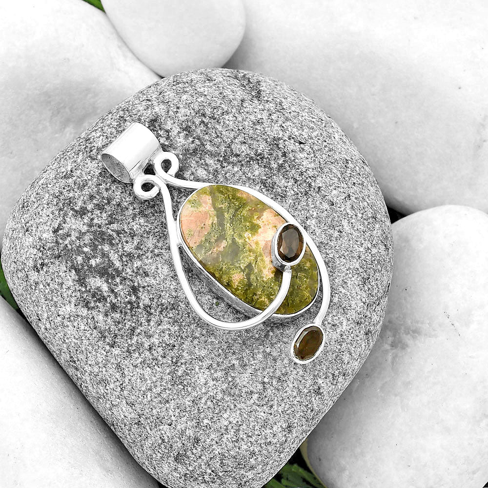 Natural Unakite & Smoky Quartz Pendant P-1051 SDP133993 LuxuryLifeWay Online Store
