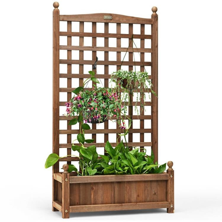 Solid Wood Farmhouse Garden Planter Box with 48-inch High Trellis LuxuryLifeWay Online Store