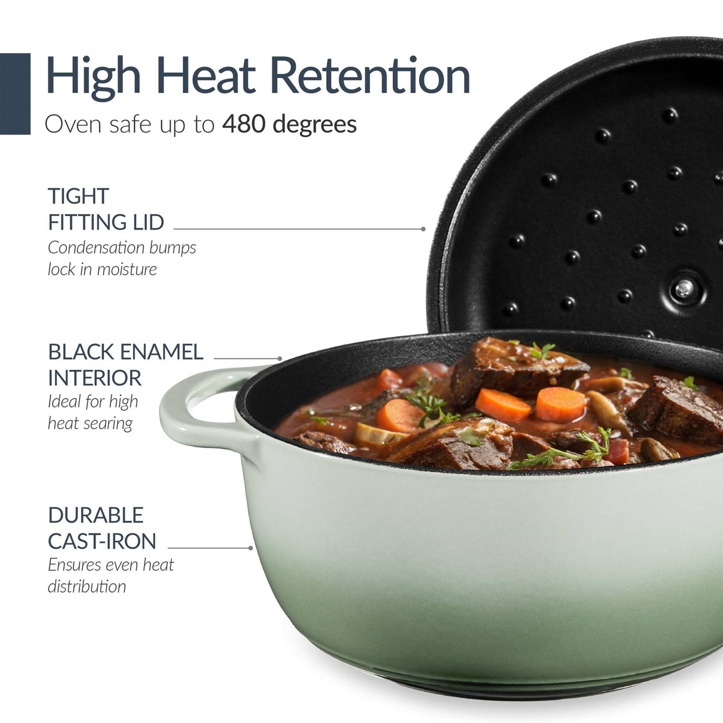 Sage 6-Piece Non-Stick Cast Iron Cookware Set - Skillet Grill Pan Dutch Oven LuxuryLifeWay Online Store