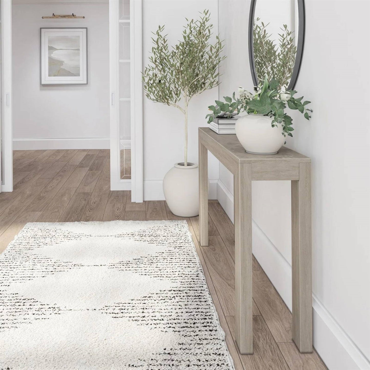 Solid Wood Modern Accent Console Table / Sofa Table in Beige Seashell Finish LuxuryLifeWay Online Store