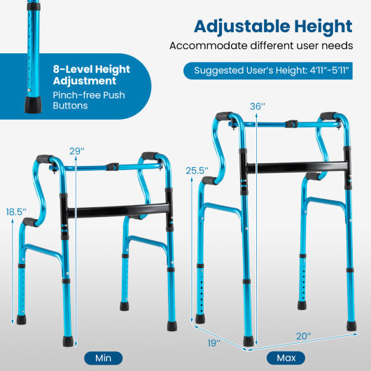 One-Button Folding Aluminum Walking Frame Walker LuxuryLifeWay Online Store