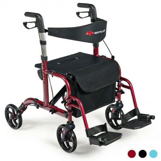 2-in-1 Adjustable Folding Handle Rollator Walker with Storage Space-Blue LuxuryLifeWay Online Store