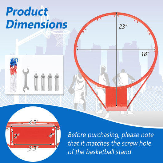 18 Inch Basketball Rim Goal Replacement with All Weather Net and Mounting Hardware-Black LuxuryLifeWay Online Store