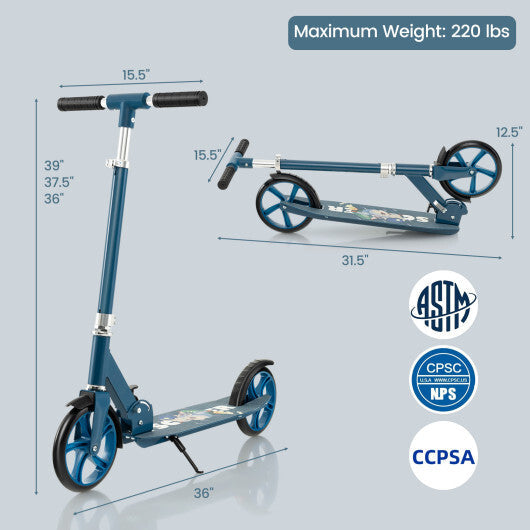 Folding Aluminum Alloy Scooter with 3 Adjustable Heights-Blue LuxuryLifeWay Online Store