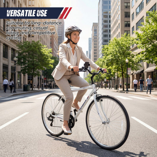 700C Hybrid Bike for Adult with 18-Speed Shimano Drivetrain and Phone Holder-White - Color: White - Size: 700C LuxuryLifeWay Online Store