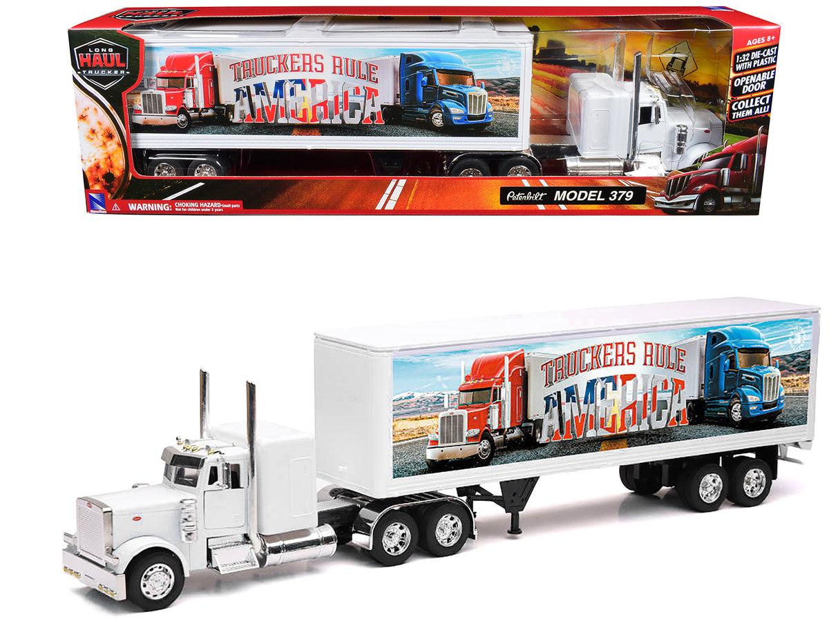 Peterbilt 379 Truck White with Dry Van Trailer "Truckers Rule America" "Long Haul Truckers" Series 1/32 Diecast Model by New Ray LuxuryLifeWay Online Store
