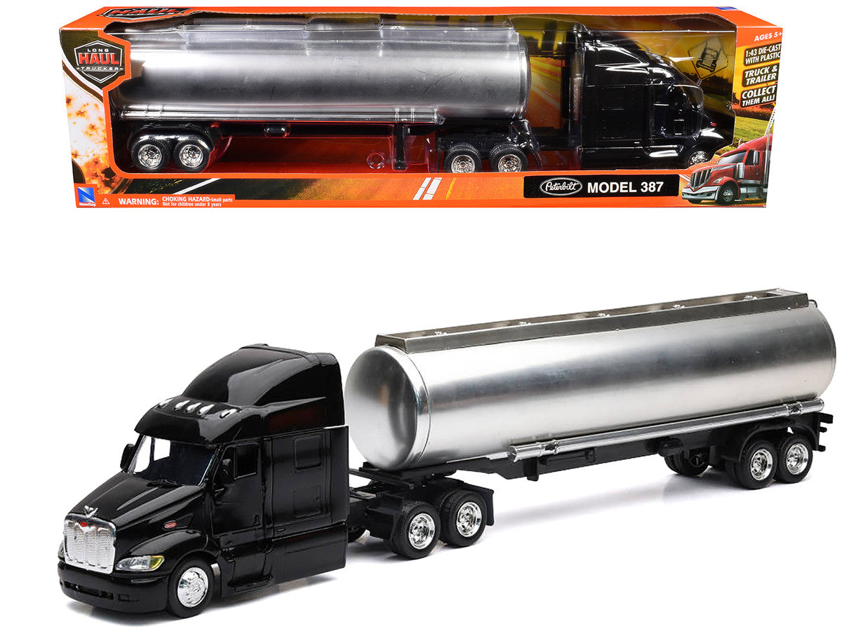 Peterbilt 387 Truck Black with Tanker Trailer Silver "Long Haul Truckers" Series 1/43 Diecast Model by New Ray LuxuryLifeWay Online Store