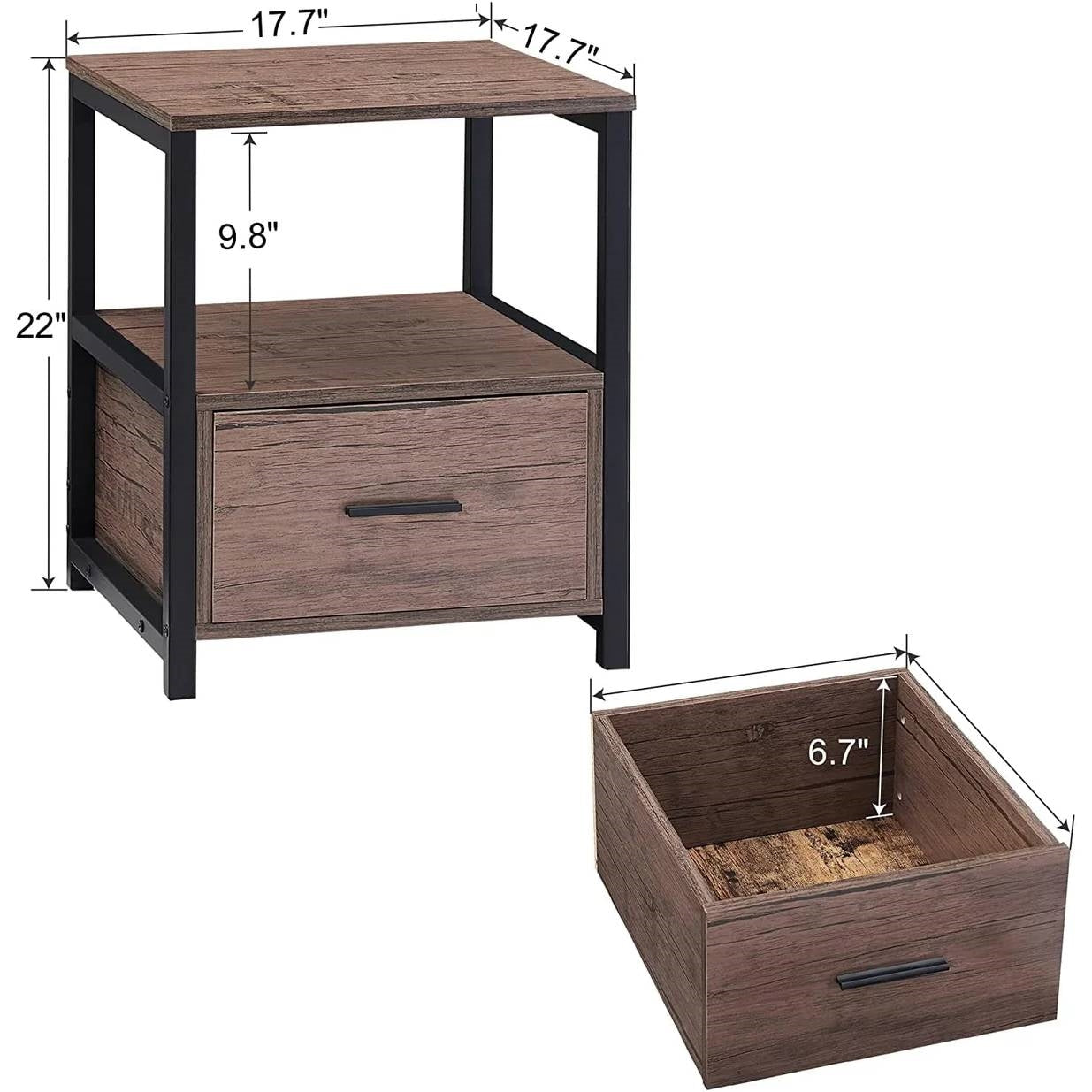 Set of 2 - Modern Metal Wood Side End Table Nightstand with Storage Drawer LuxuryLifeWay Online Store