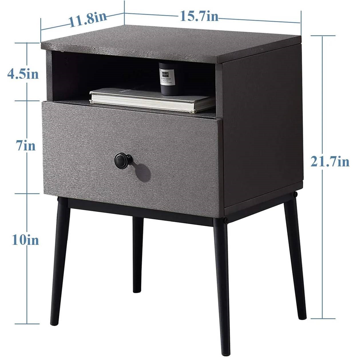 Set of 2 - Mid Century Modern Side Table Nightstand in Grey Black Wood Finish LuxuryLifeWay Online Store