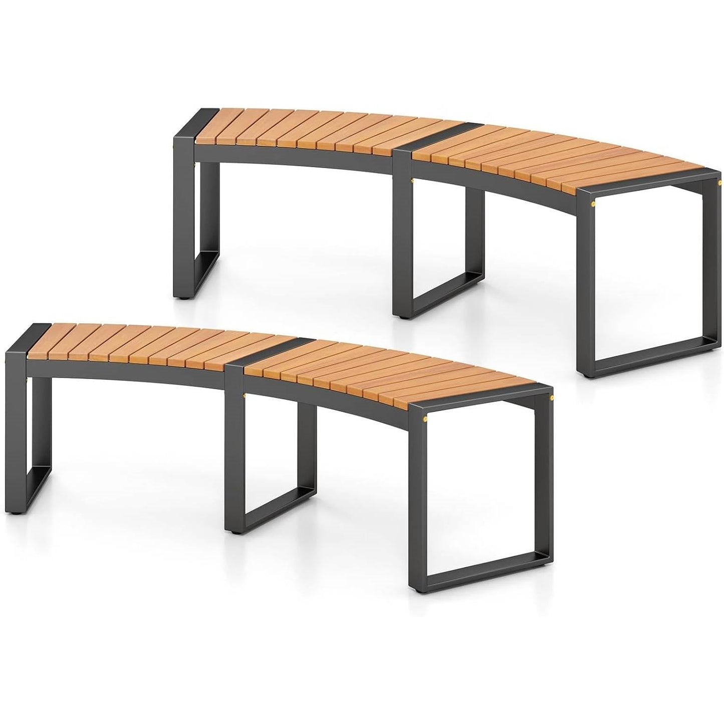 Set of 2 - Outdoor Metal Wood Backless Garden Bench with Modern Curved Design LuxuryLifeWay Online Store