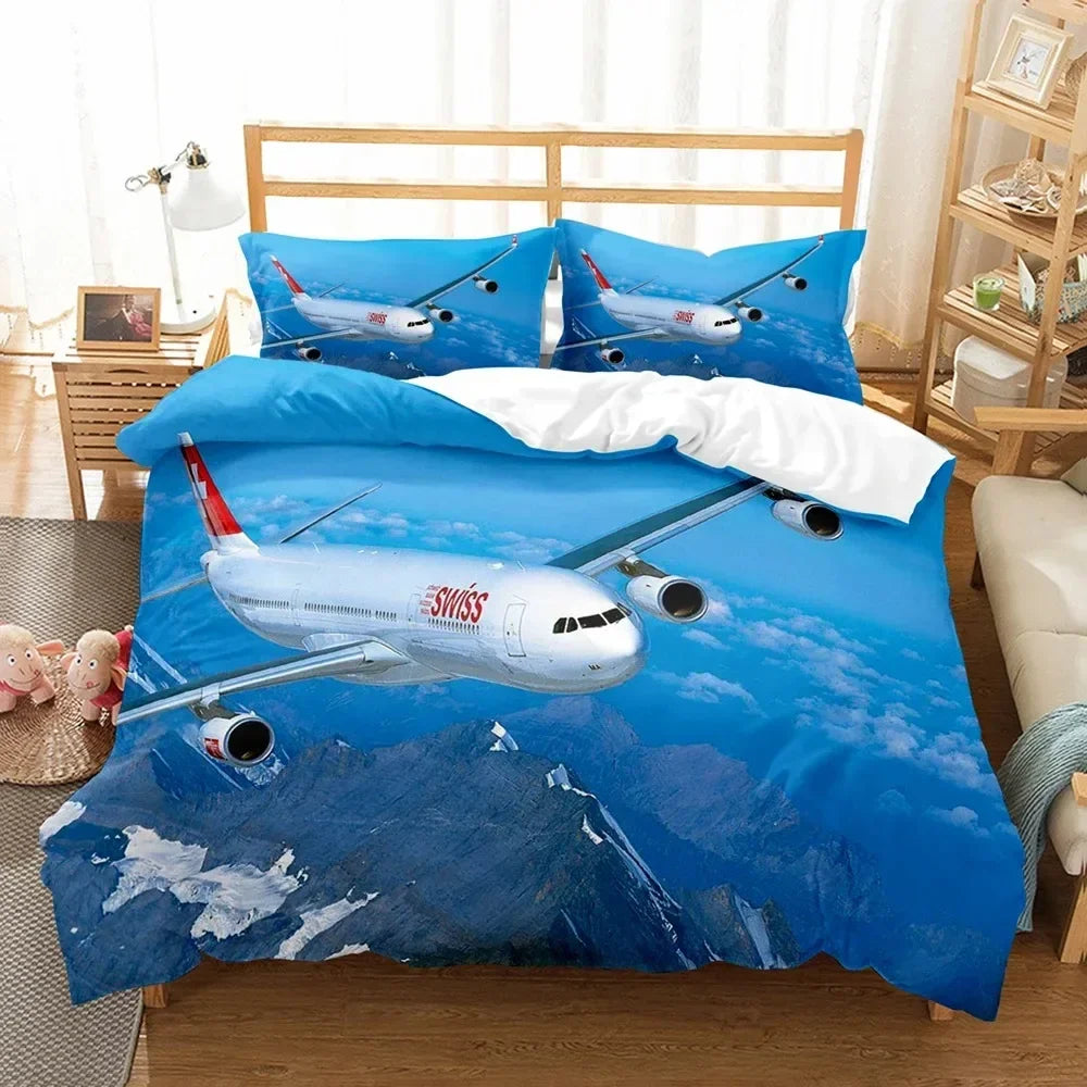 3D Bed Linen Airplane Blue Sky Comfortable Duvet Quilt Cover Pillowcase Bedding Set Children Bedroom Decoration Home Textile Pi-Mart