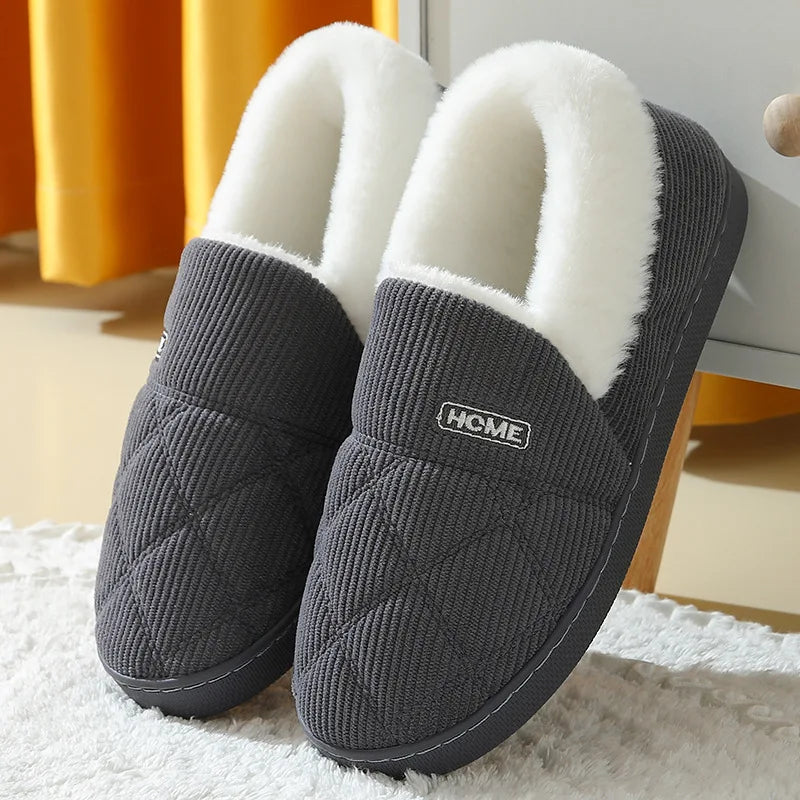 Evshine Soft Sole Slippers For Women Winter Fashion Women Fur Slippers Fuzzy Plush Men Slippers Warm Furry Women Cotton Shoes Pi-Mart