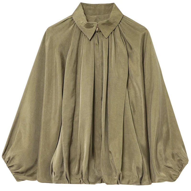 HXAO Women's Bomber Jacket Autumn New In Coats & Jackets Oversized Puff Long Sleeve Tops Ruffled Loose Outerwears Fashion Coats LadyShow.Store