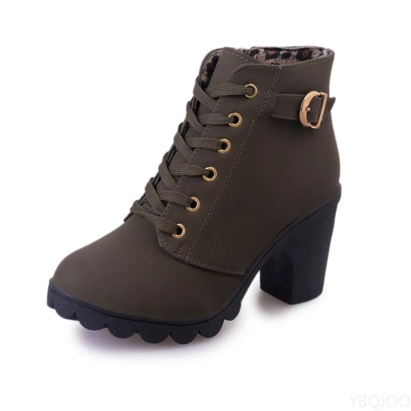 New Spring Winter Fashionable versatile Women Boots Lace-up Fashionable versatile Ladies Shoes comfortable High Heels Boots LadyShow.Store