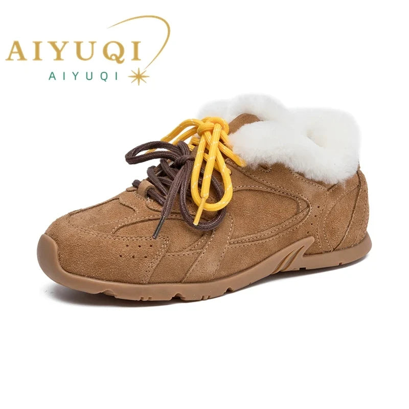 AIYUQI Women Sneakers New Genuine Leather Retro German Training Shoes Women Winter Velvet Fur Flat Casual Shoes Women LadyShow.Store