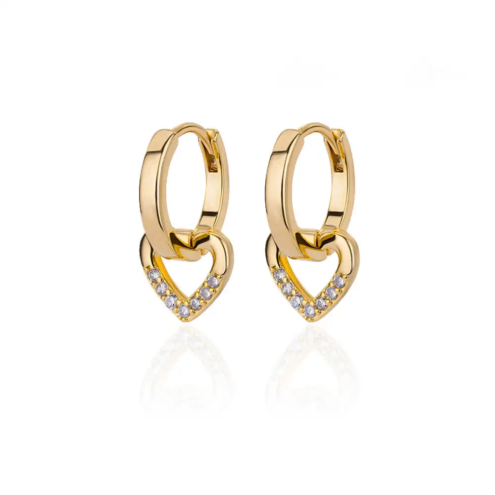 Hollow Zircon Heart Earrings For Women Stainless Steel Gold Color Heart Earring Luxury Wedding Couple Jewelry Gift Free Shipping Pi-Mart