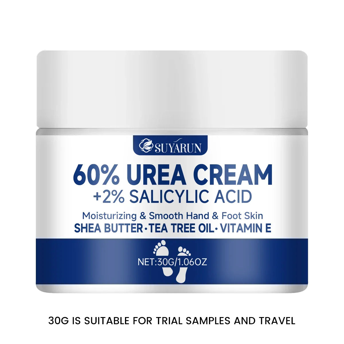 SUYARUN 60% Urea Foot Cream for Cracked Heels & Dry Skin - Intensive Moisturizing Treatment, Callus Remover, Diabetic Foot Care. Tri Light Beauty