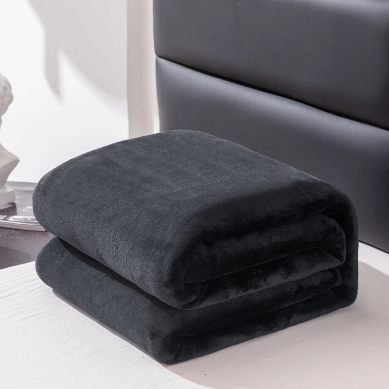 Flannel Fleece Blanket for Beds Solid Color Plain Winter Blanket Single/Queen/King Warm Soft Nap Blanket Manta Plaids for Winter Pi-Mart