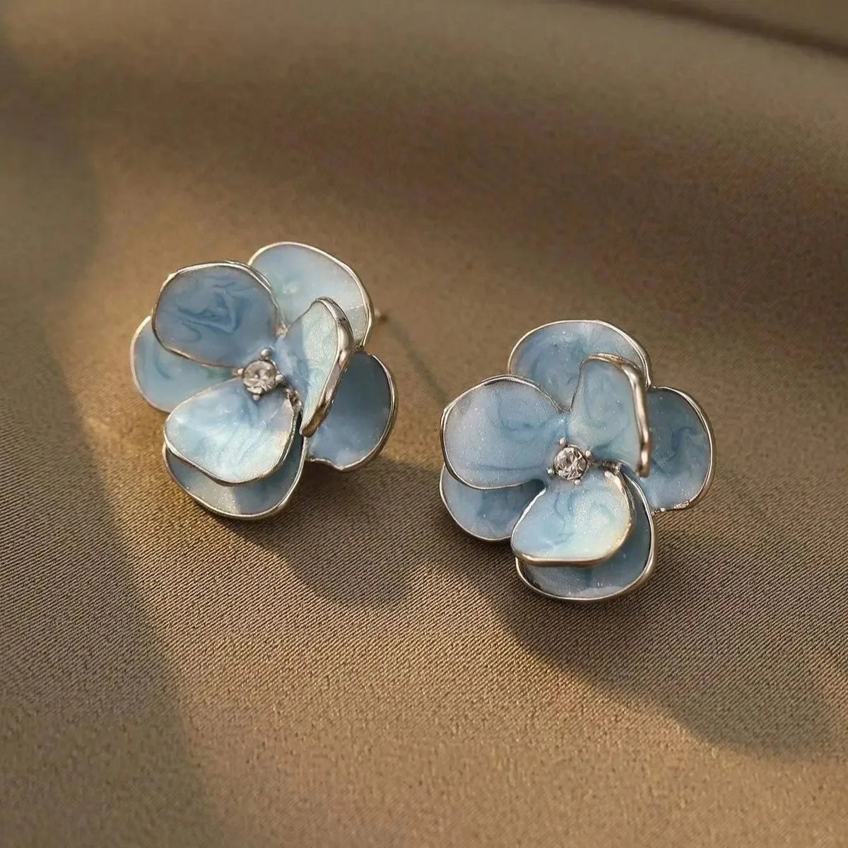 New Fashion Sweet Design Spring/Summer Blue Pink Enamel Flower Light Luxury High End Earrings Party Gifts for Women Jewelry Pi-Mart