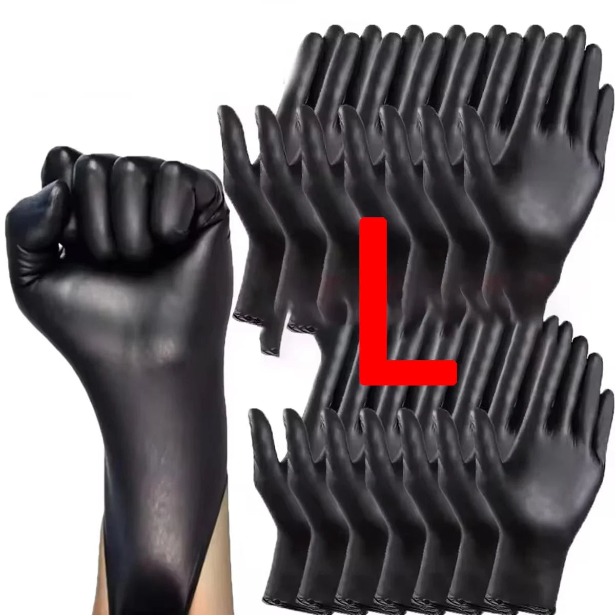 100/50/20/10pcs Black Nitrile Gloves Thickened Disposable Cleaning Hairdressing Gloves Waterproof Household Industrial Gloves Pi-Mart
