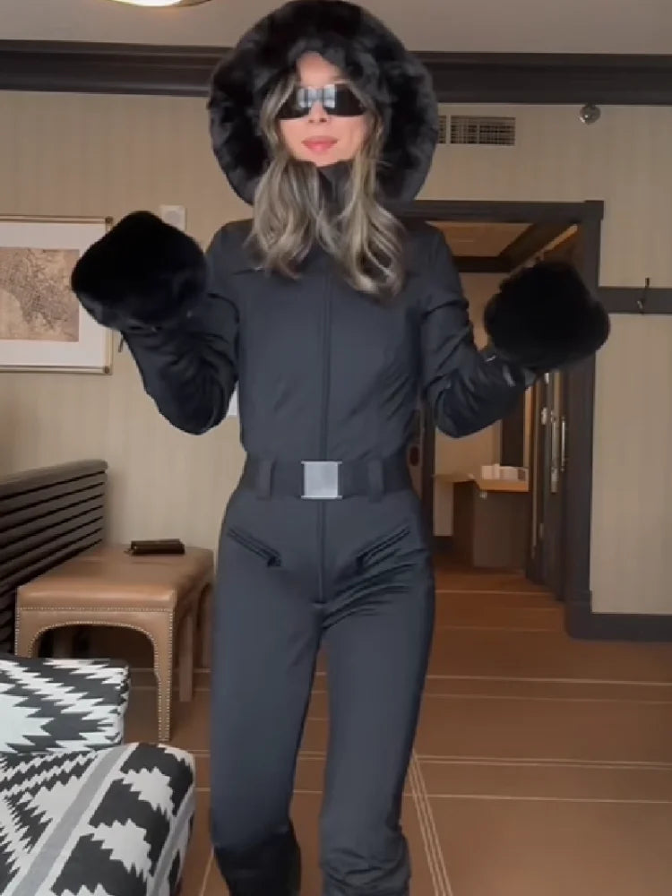 Camouflage Stripes Ski Wear Jumpsuit Sets High Collar Windproof Hooded Puff Jacket Warm Pant 2026 New Lady Snow Sportwears LadyShow.Store