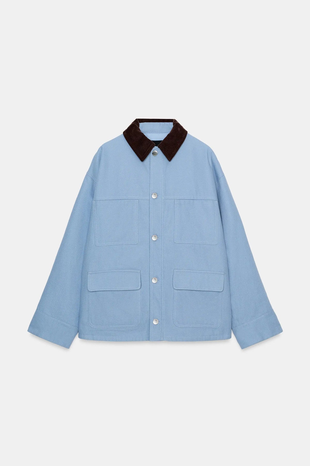 Women Blue Casual Multiple Patch Pocket Jacket Chic Corduroy Collar Single Breasted Short Coat 2026 Lady Daily Spring Wear New LadyShow.Store