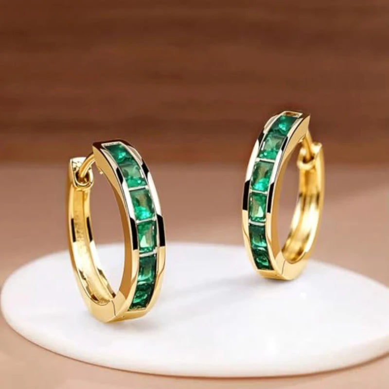 Huitan Classic Design Women Hoop Earrings Full with Princess Square CZ Simple and Elegant Female Accessories Versatile Jewelry Pi-Mart