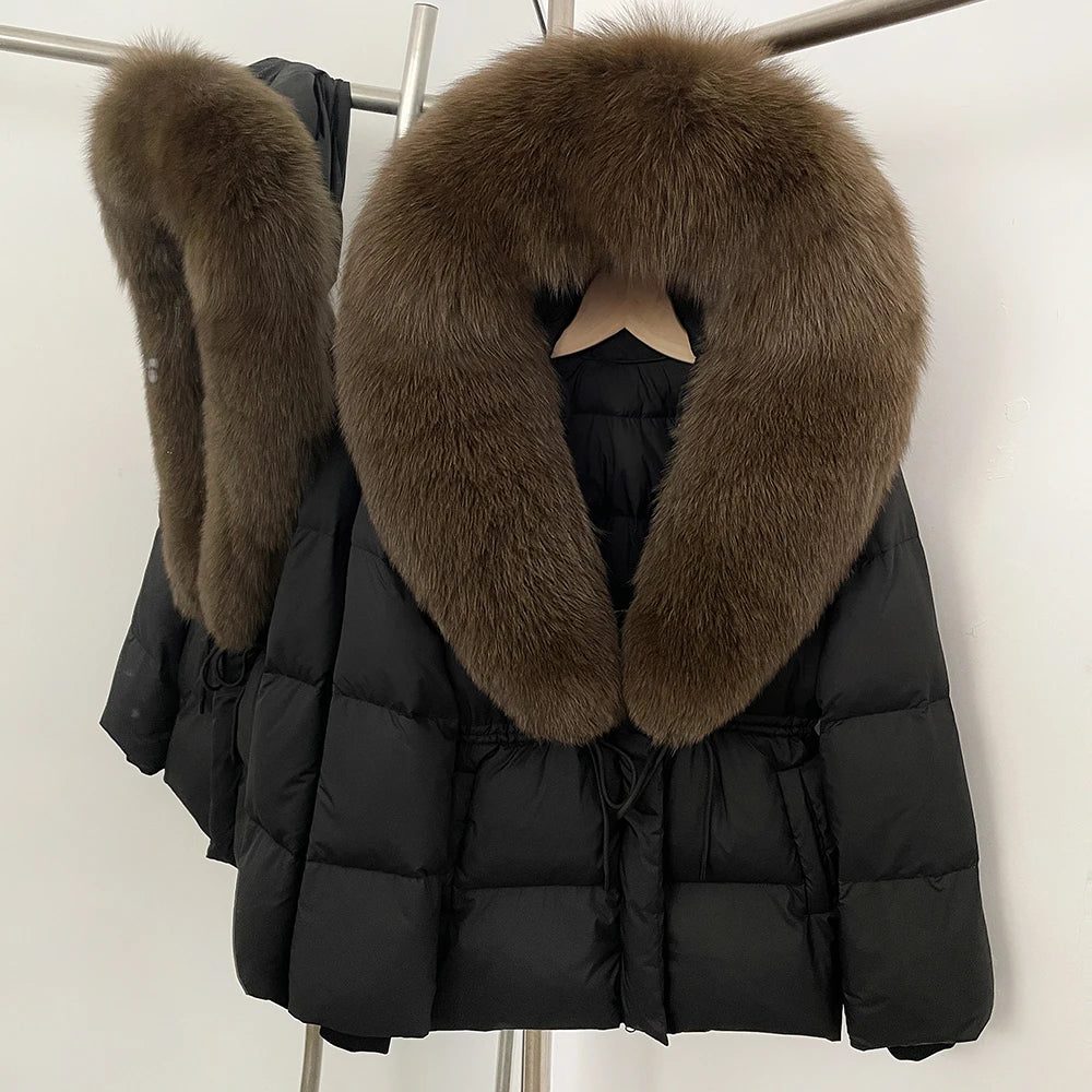 Reality Fur Jacket Real Fur Collar Duck Down Coat Female Winter Hooded Warm Fox Fur Coat Women Natural Raccoon Fur Puffer Jacket LadyShow.Store