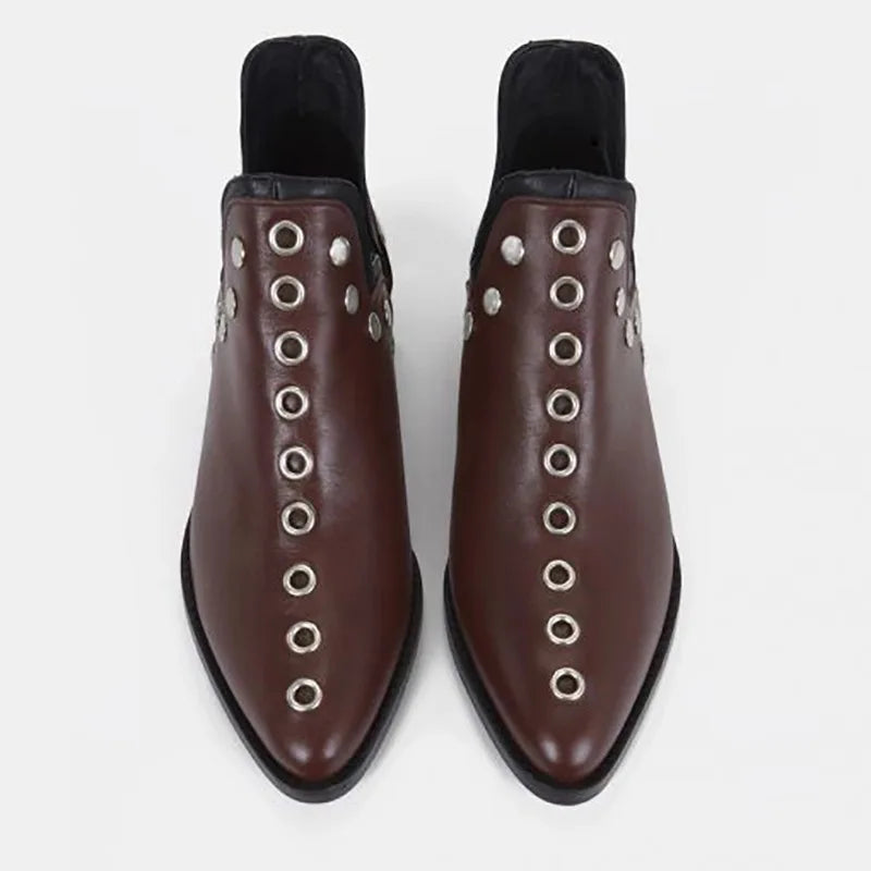 Women's Ankle Boots Autumn New Versatile Pointed Rivet Personalized Short Boots for Women Plus Size43 LadyShow.Store