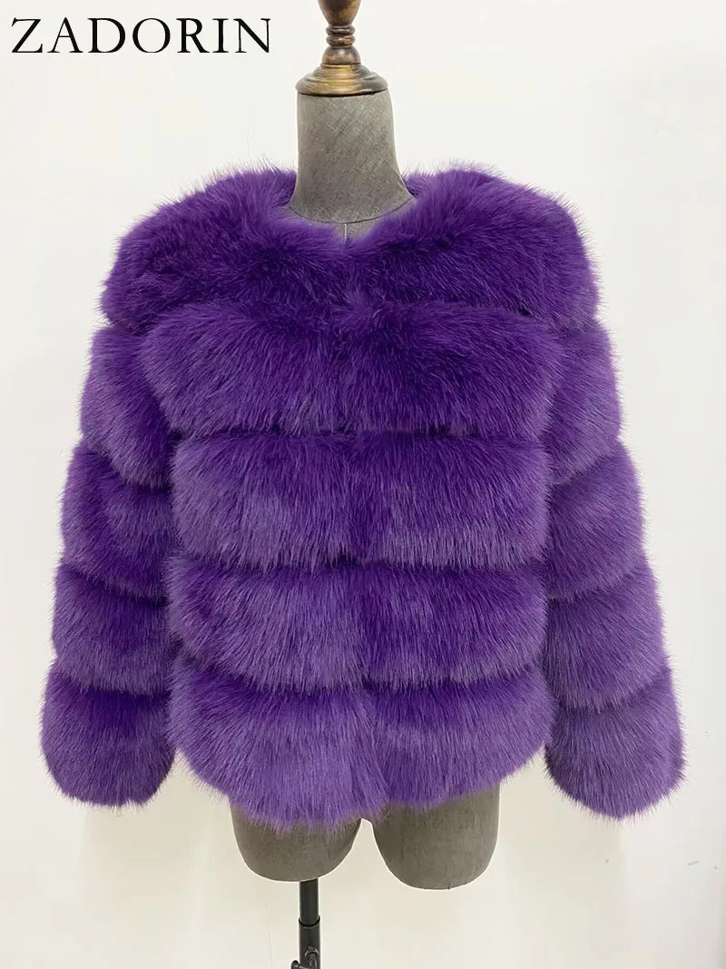 ZADORIN S-6XL Mink Coat Winter Black White Faux Fur Coat Woman Elegant Fluffy Faux Fur Jacket Top Short Fur Coats Woman Clothing LadyShow.Store