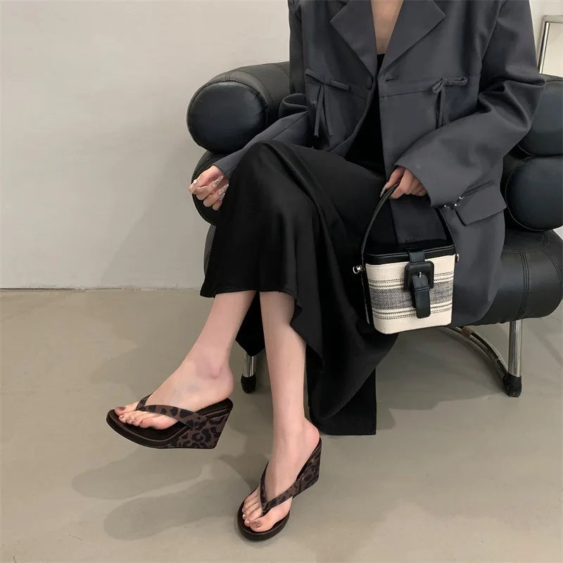 Aneikeh Fashion Summer Clip Toe Platform Wedges Women Slippers Thick High Heels Beach Flip Flops Slide Shoes 2026 LadyShow.Store