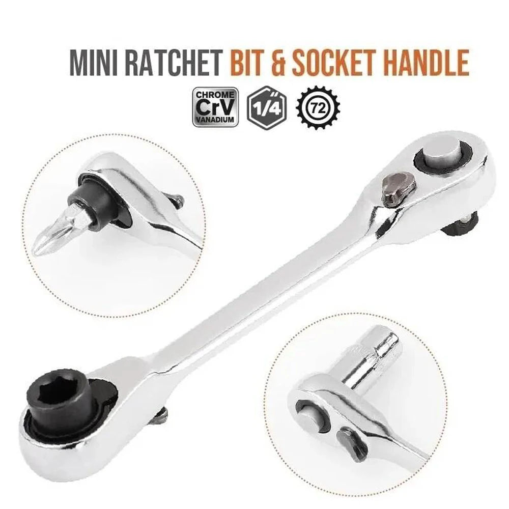 Mini Double Headed Ratchet Wrench 1/4 Inch Drive Socket Screwdriver Bit Driver Quick Release Ratchet Wrench Hand Tools Pi-Mart