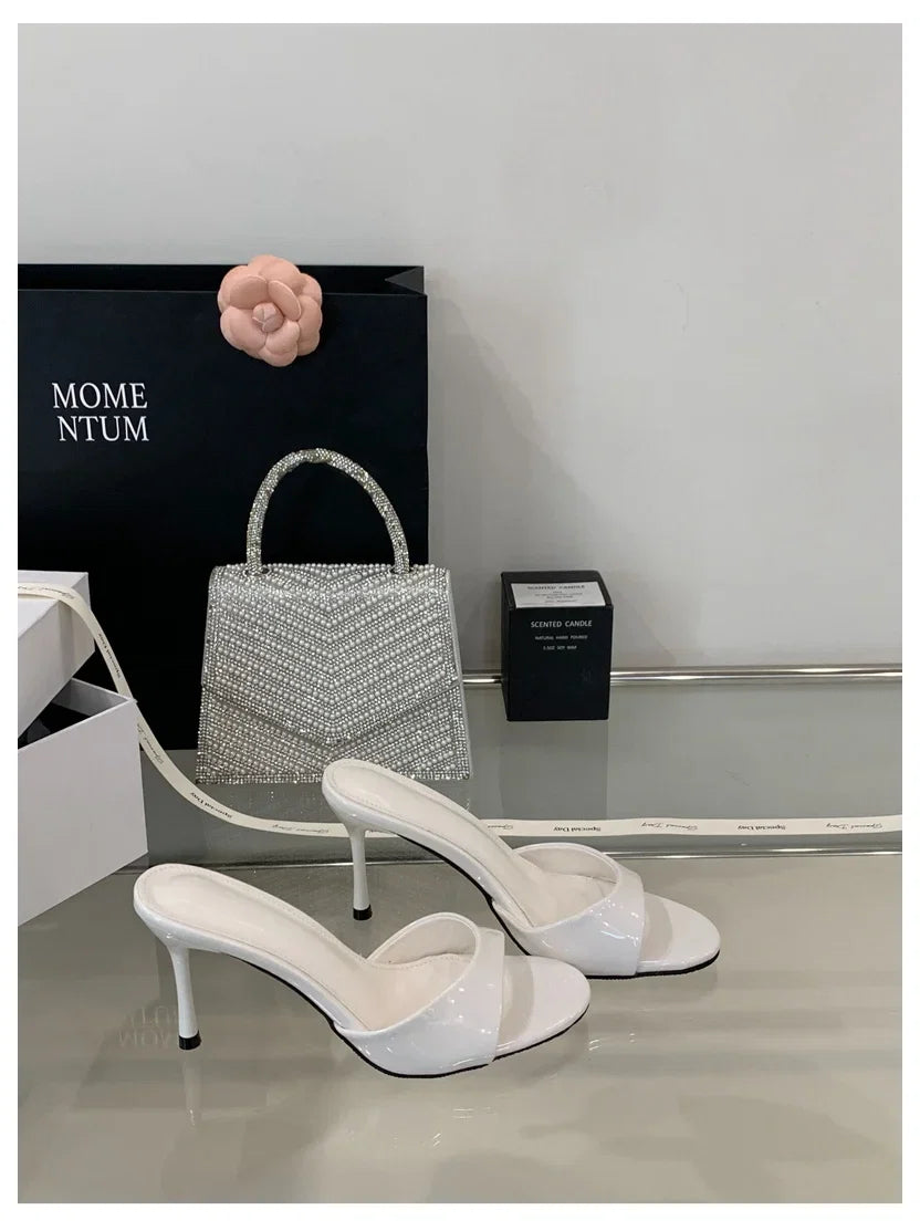 2026 Fashion Sexy Thin High Heels Slides Women Open Toe Pumps Slip Sandal Female Slippers Mule Patent Leather Outdoor Flip Flops LadyShow.Store