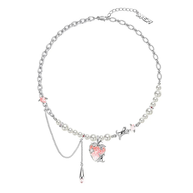 MASW Original Design Elegant Temperament Pink Strawberry Pendant Necklace For Women Wedding Gifts Modern Jewelry Accessories Pi-Mart
