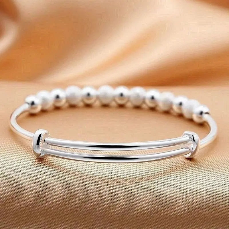 Charms 925 Silver-Color Luxury Beads Bracelets Bangles Cute For Women Fashion Party Wedding Jewelry Adjustable Pi-Mart