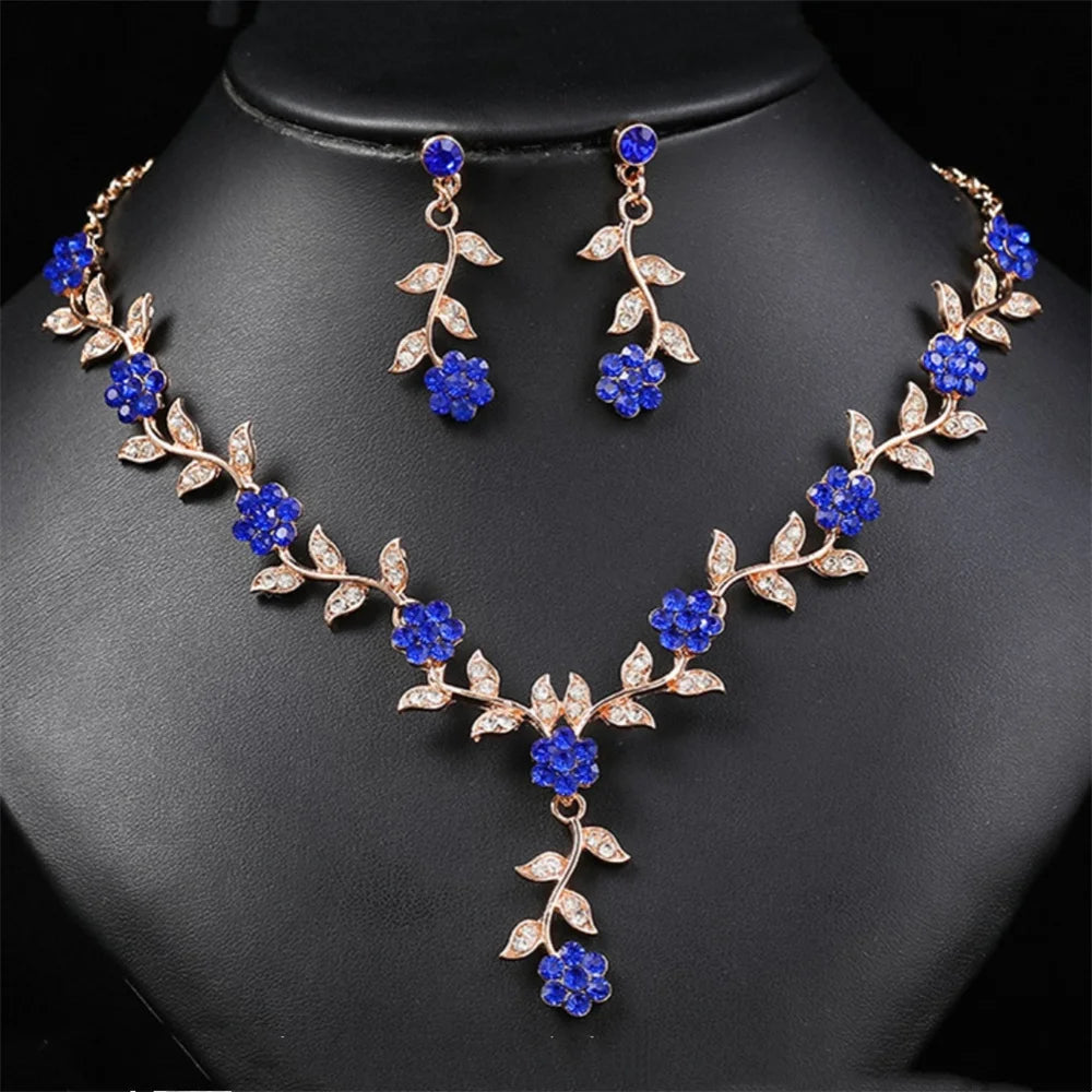 Sweet Jewelry Set Exquisite Rhinestone Pendant Banquet Party Women Fashion Romantic Crystal Necklace Earring Accessory Set Pi-Mart