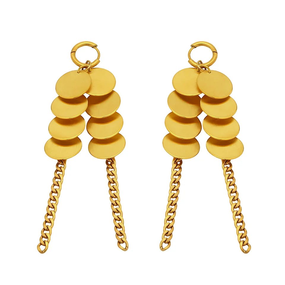 Stainless Steel Dangle Earrings For Women 18k Gold Plated Waterproof Non Tarnish Women's Glossy Sheets Chains Tassel Earring Pi-Mart