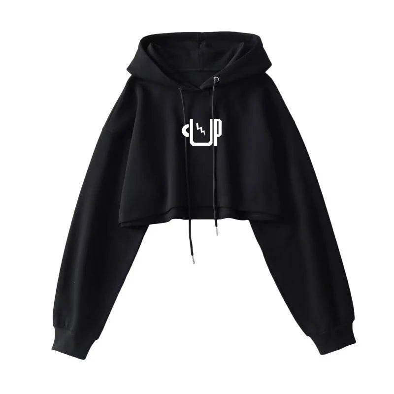 Sexy Short Hooded Sweatshirts Women Fashion Solid Color Long Sleeve Crop Tops Korean Streetwear Pullover Hoodies Female LadyShow.Store