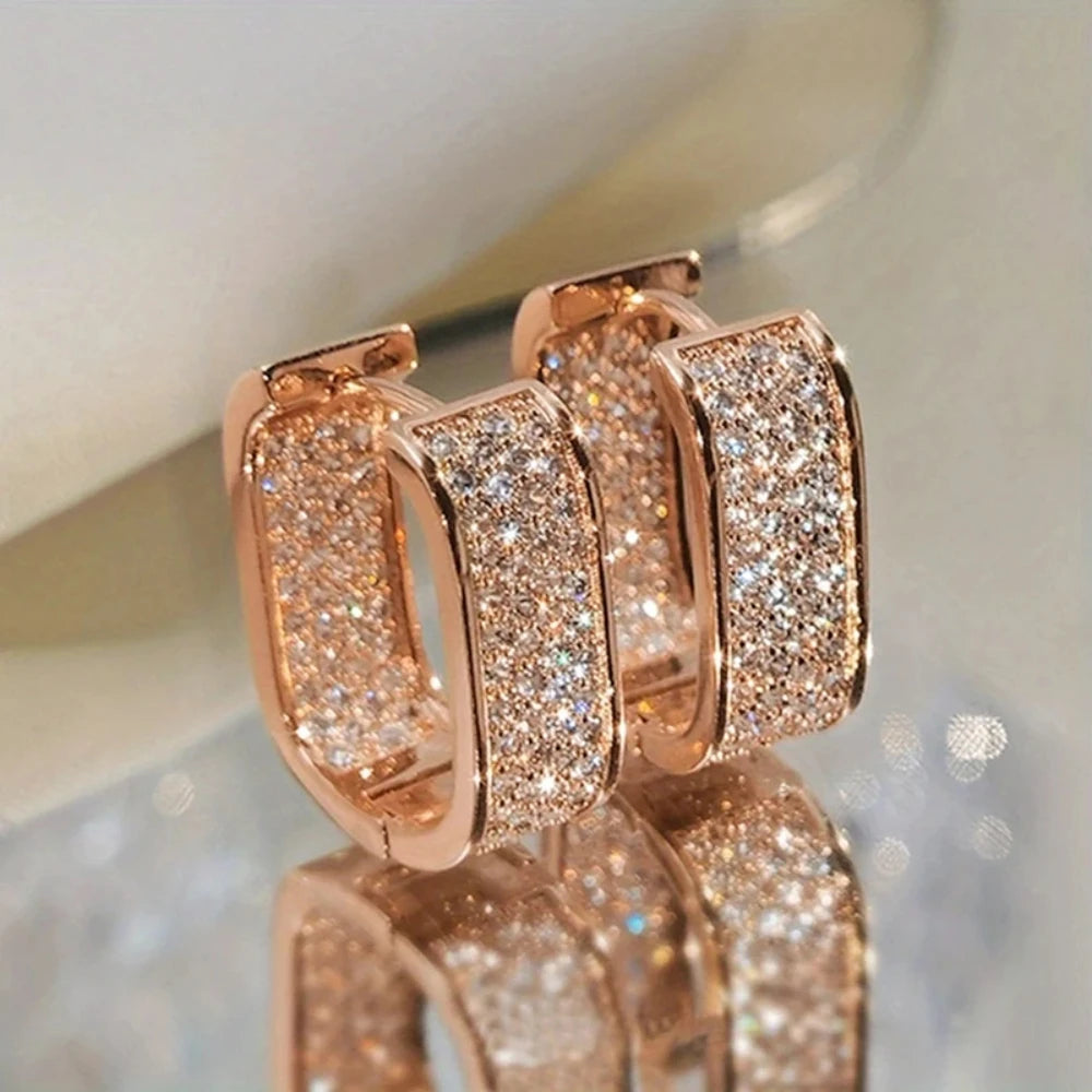 Classic Luxury CZ Korean Fashion Women's Earrings Metal Silver Gold Simple Exquisite Girls Popular Jewelry Accessories Selection Pi-Mart