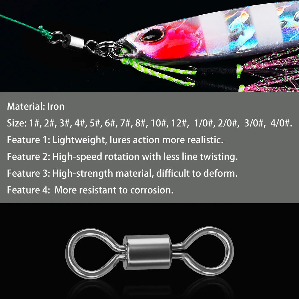 50pcs Fishing Swivels Rolling Swivels Solid Stainless Steel Rings Fishhooks Lure Connector for Fishing Accessories Pi-Mart