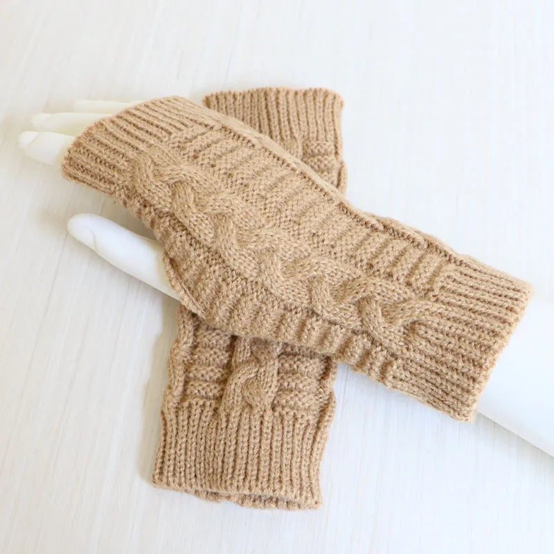Women Stylish Hand Warmer Winter Gloves Arm Crochet Knitting Faux Wool Mitten Warm Fingerless Glove Twist Pattern Women Gloves Pi-Mart