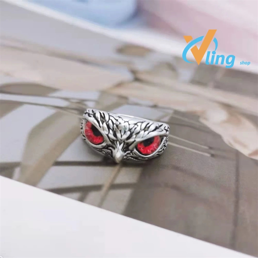 Multicolor Evil Eye Owl Adjustable Ring Antique Silver Gothic Punk Unisex Animal Finger Ring Women Men Fashion Jewelry Gift Pi-Mart