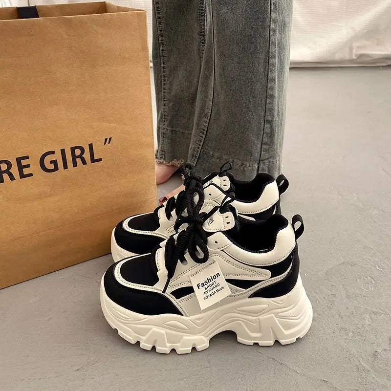 Platform Women Sneakers Autumn New Increased Wear-resistant Vulcanized Shoes Fashion Lace-up Women Casual Training Shoes Zapatos LadyShow.Store