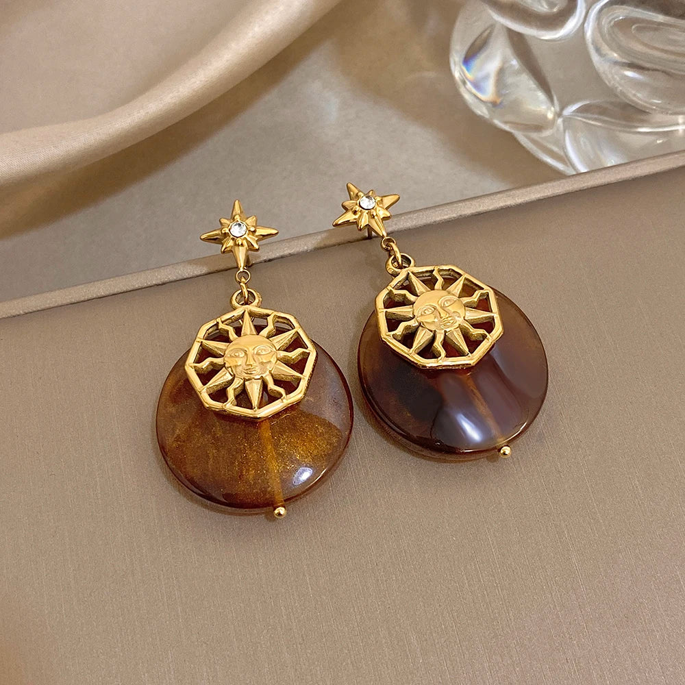 Greatera Caramel Amber Patterned Irregular Heart Earrings For Women Charm Stainless Steel Waterproof Popular Ear Accessories New Pi-Mart